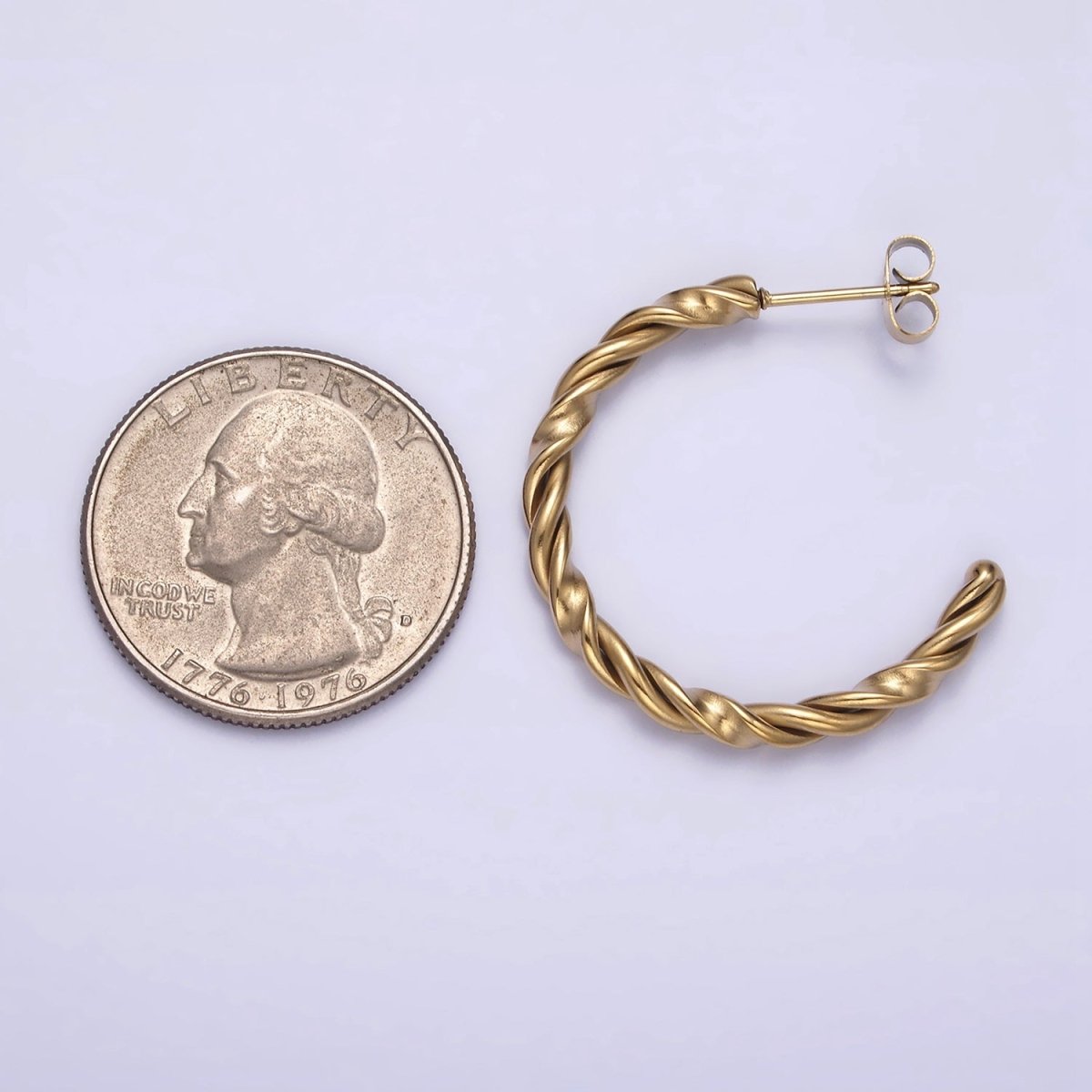 Stainless Steel 30mm Thin Braided Twist C-Shaped Hoop Earrings | AE708