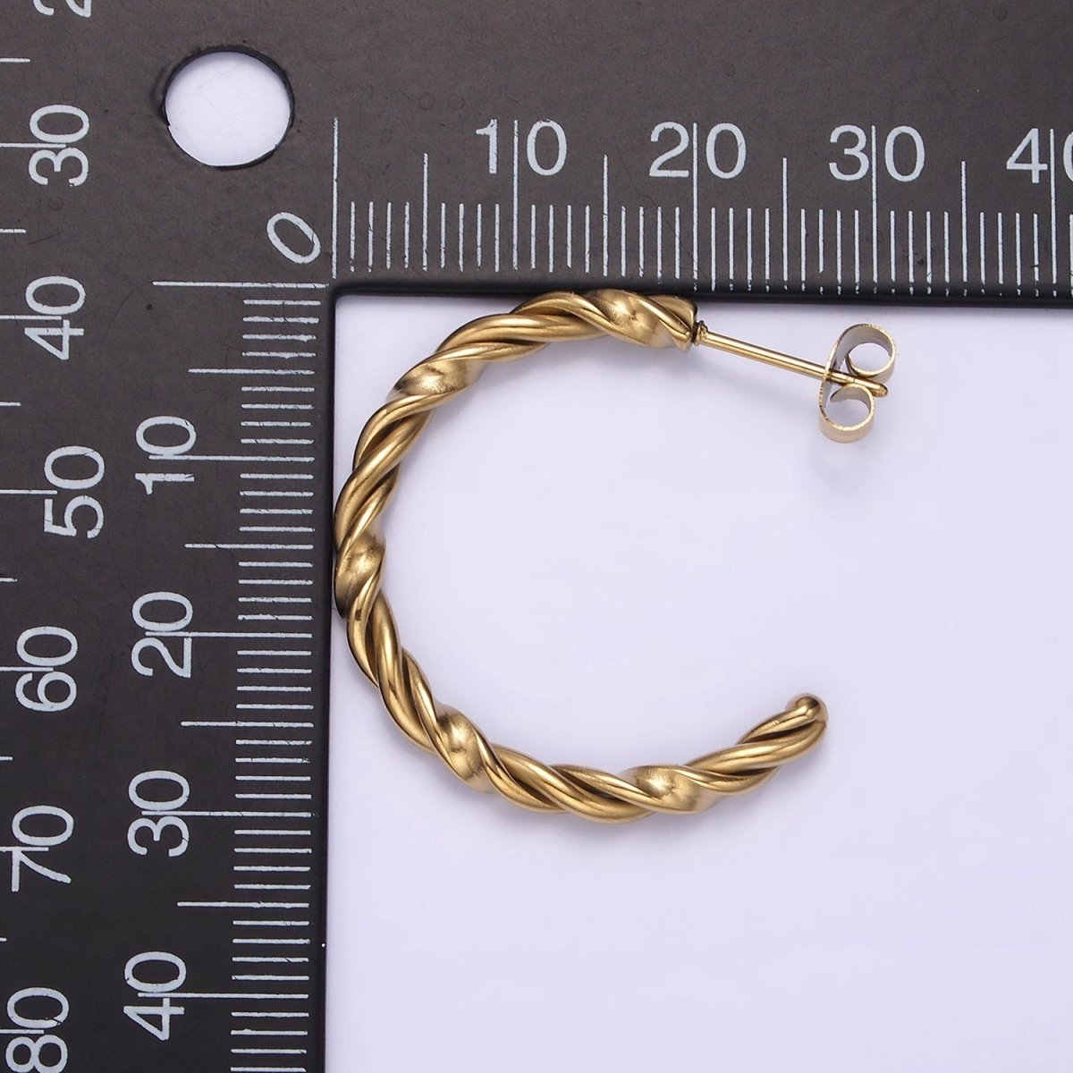 Stainless Steel 30mm Thin Braided Twist C-Shaped Hoop Earrings | AE708