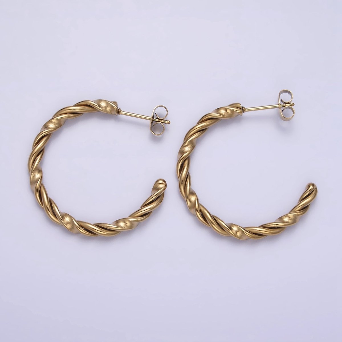Stainless Steel 30mm Thin Braided Twist C-Shaped Hoop Earrings | AE708