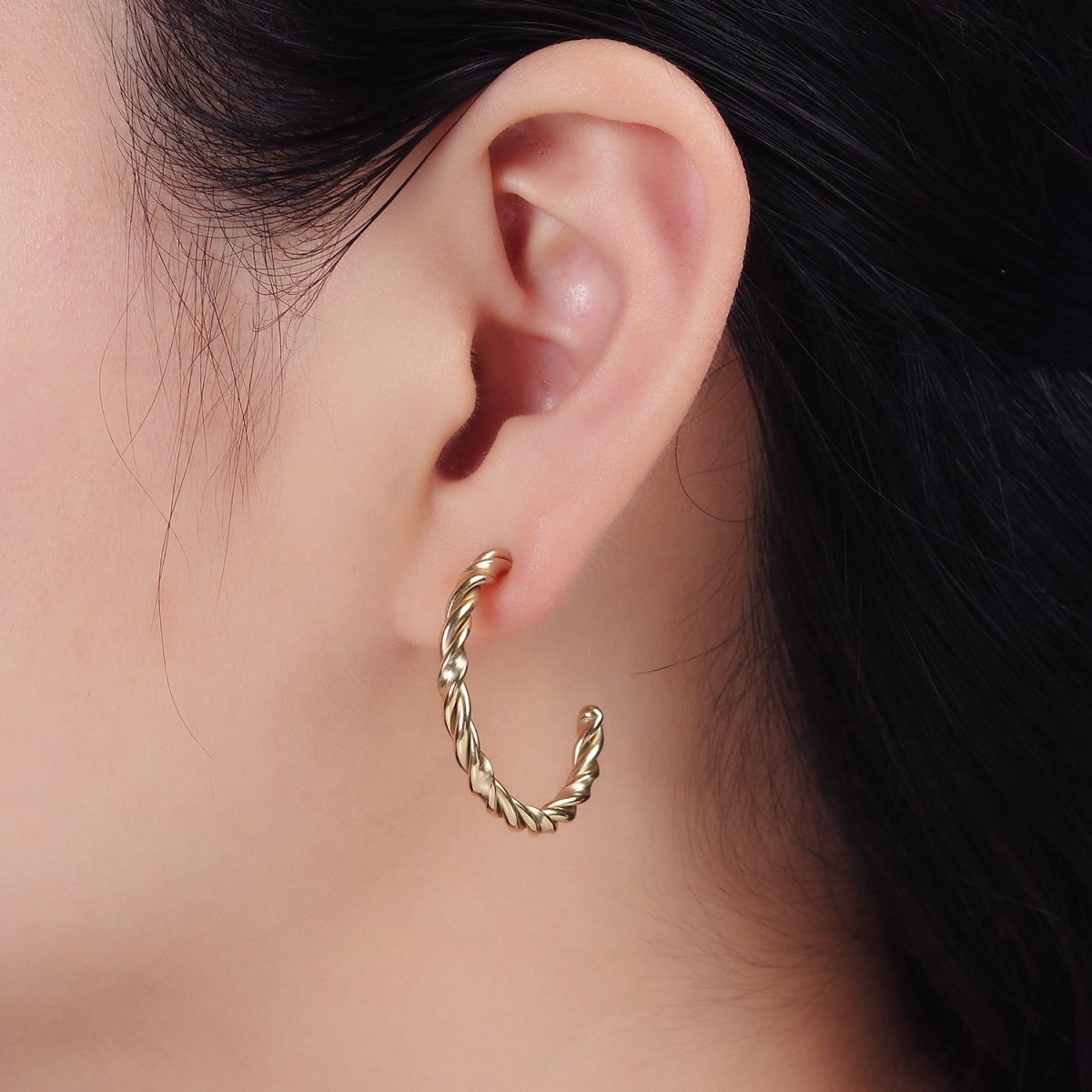 Stainless Steel 30mm Thin Braided Twist C-Shaped Hoop Earrings | AE708