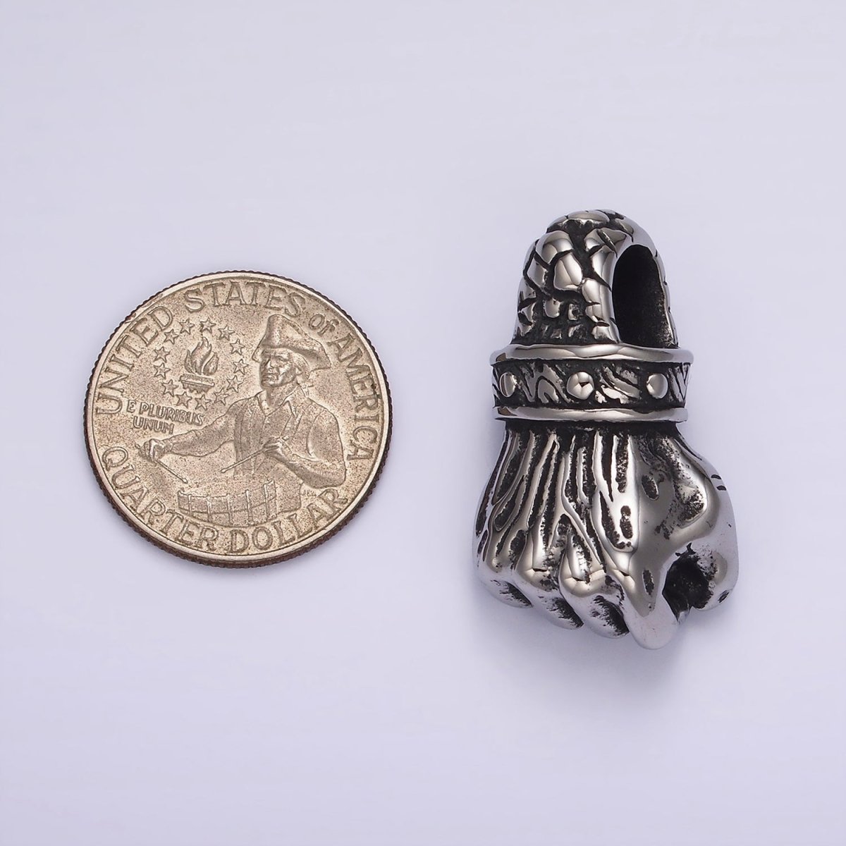 Stainless Steel 34.2mm Silver Fist Hammering Hand Gesture Charm Pendant | P1184
