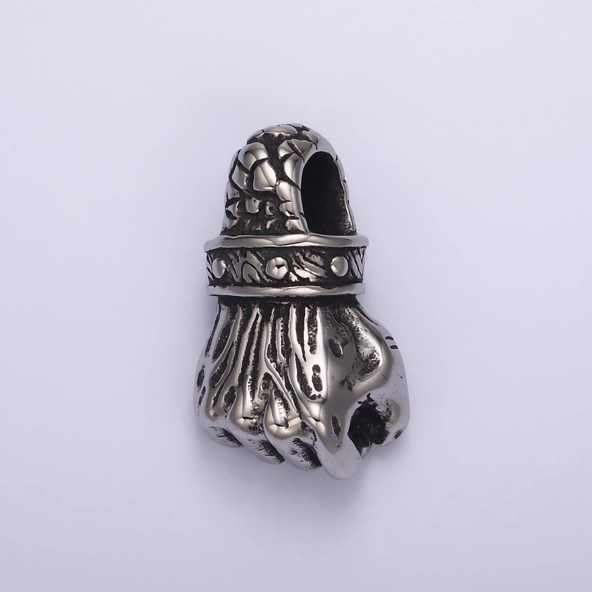 Stainless Steel 34.2mm Silver Fist Hammering Hand Gesture Charm Pendant | P1184