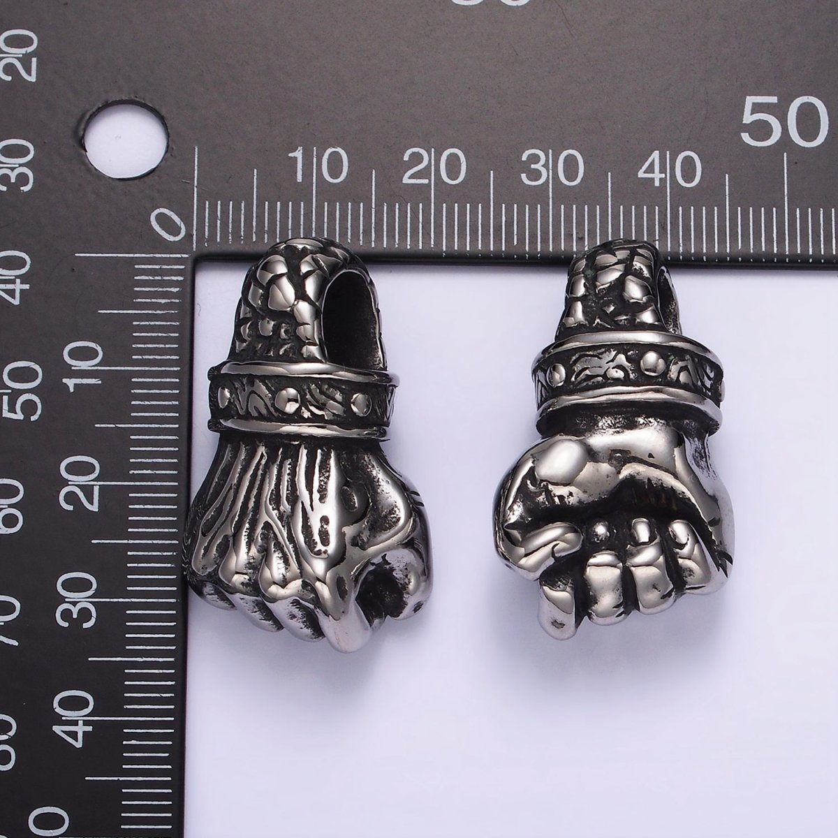 Stainless Steel 34.2mm Silver Fist Hammering Hand Gesture Charm Pendant | P1184