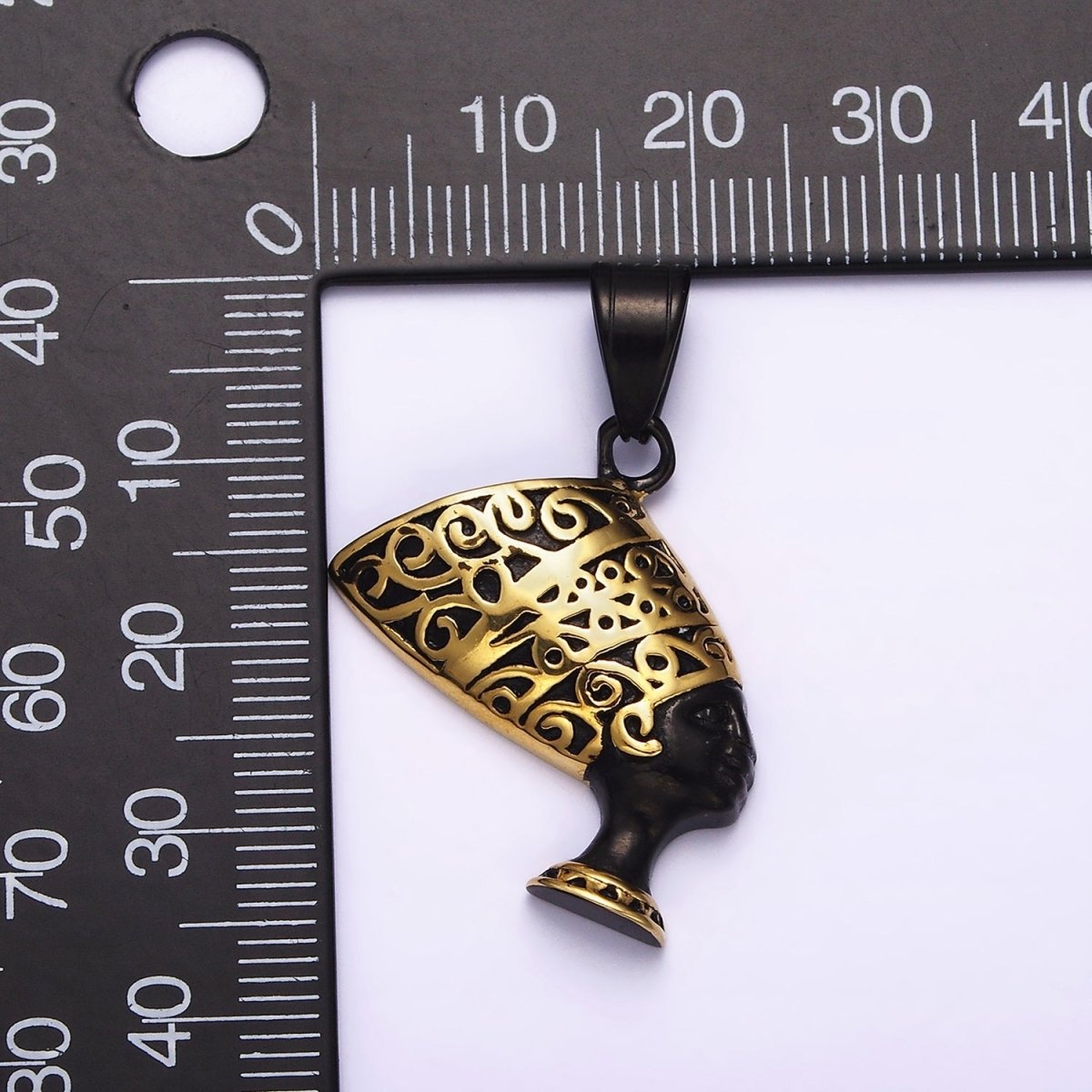 Stainless Steel 34mm Queen Nefertiti Egyptian Goddess Gold-Accented Black Pendant J-690