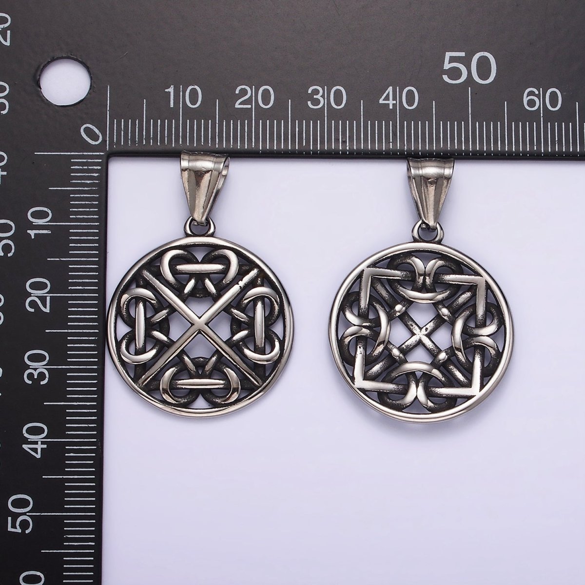 Stainless Steel 35mm Artisan Geometric Filigree Frame Open Bezel Pendant | P1191