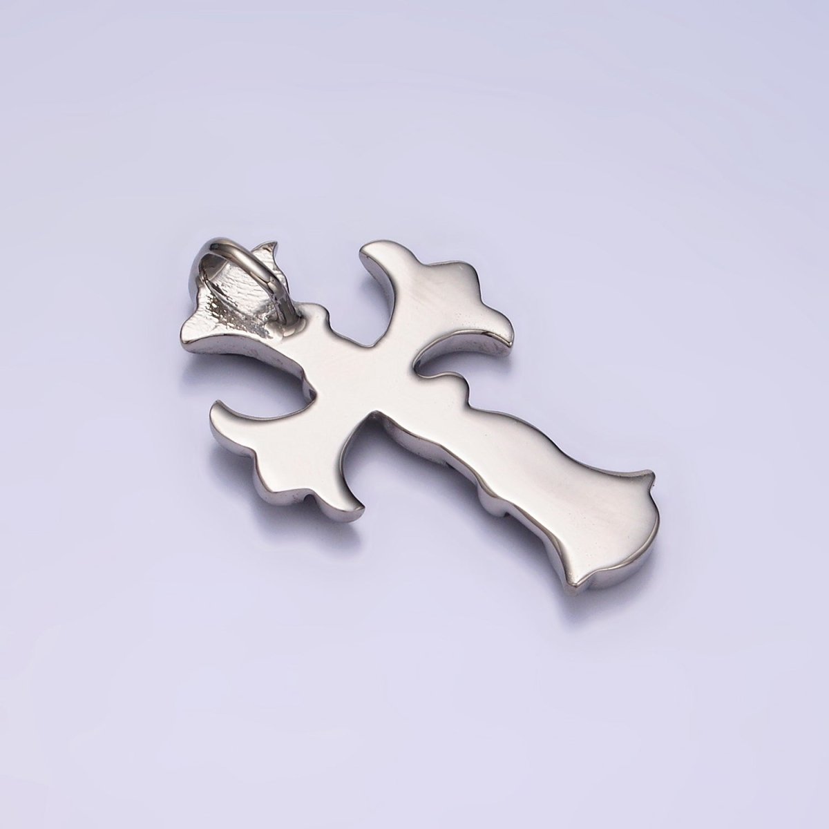 Stainless Steel 35mm Twirl Ribbon Fleury Cross Charm  P-553