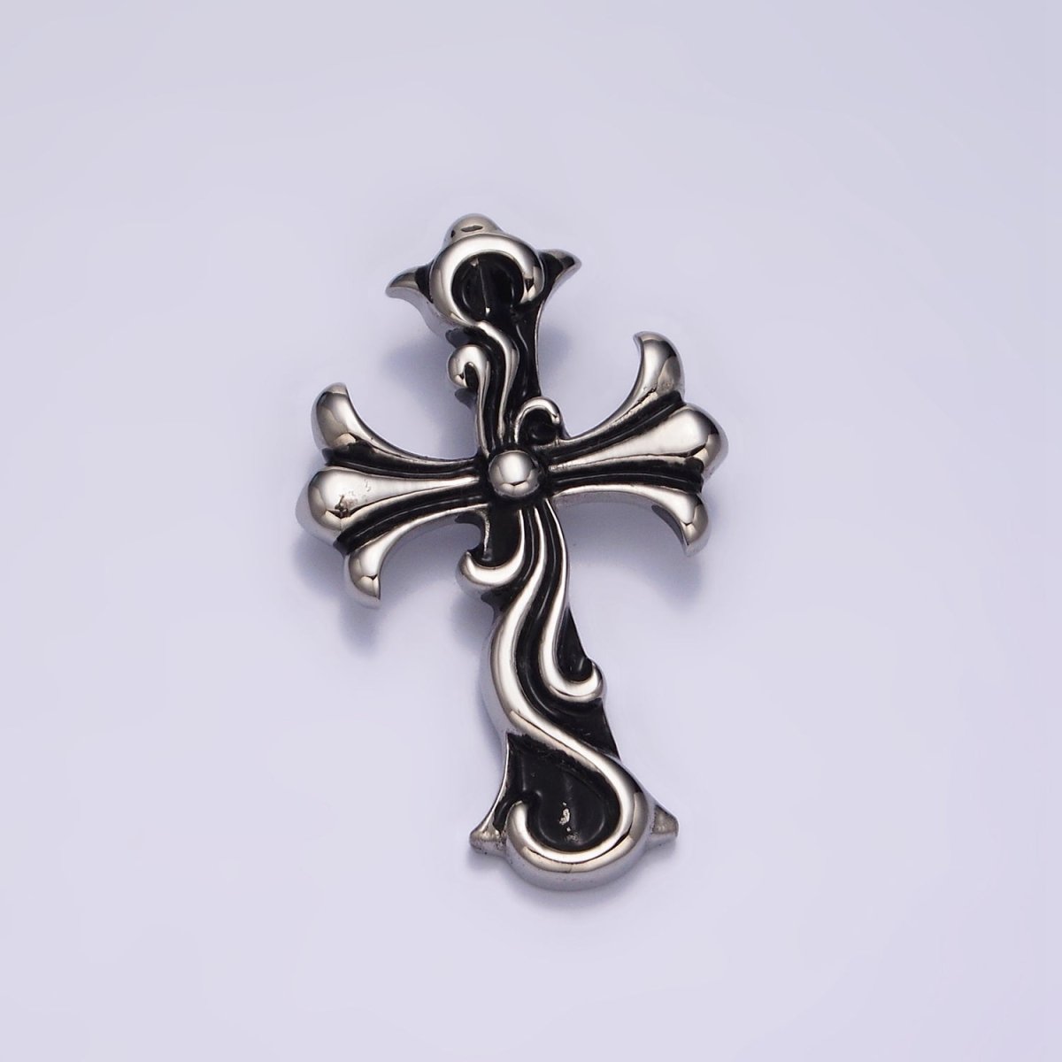 Stainless Steel 35mm Twirl Ribbon Fleury Cross Charm  P-553