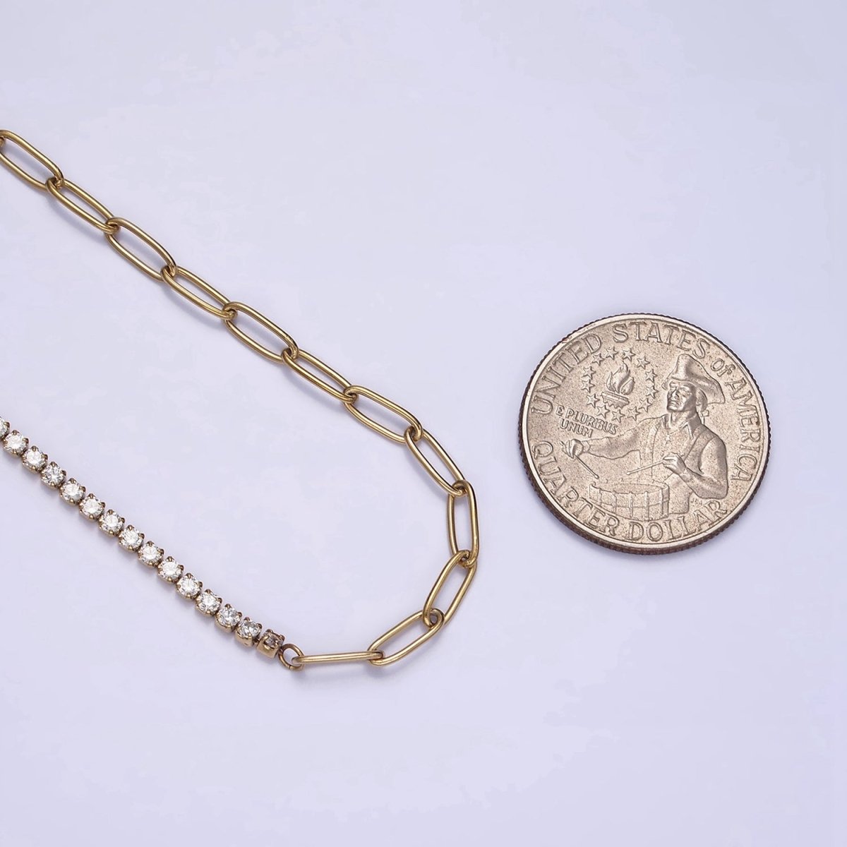 Stainless Steel 3mm Half Paperclip Clear Tennis Chain 15.5 Inch Choker Chain Necklace | WA-2046 Clearance Pricing