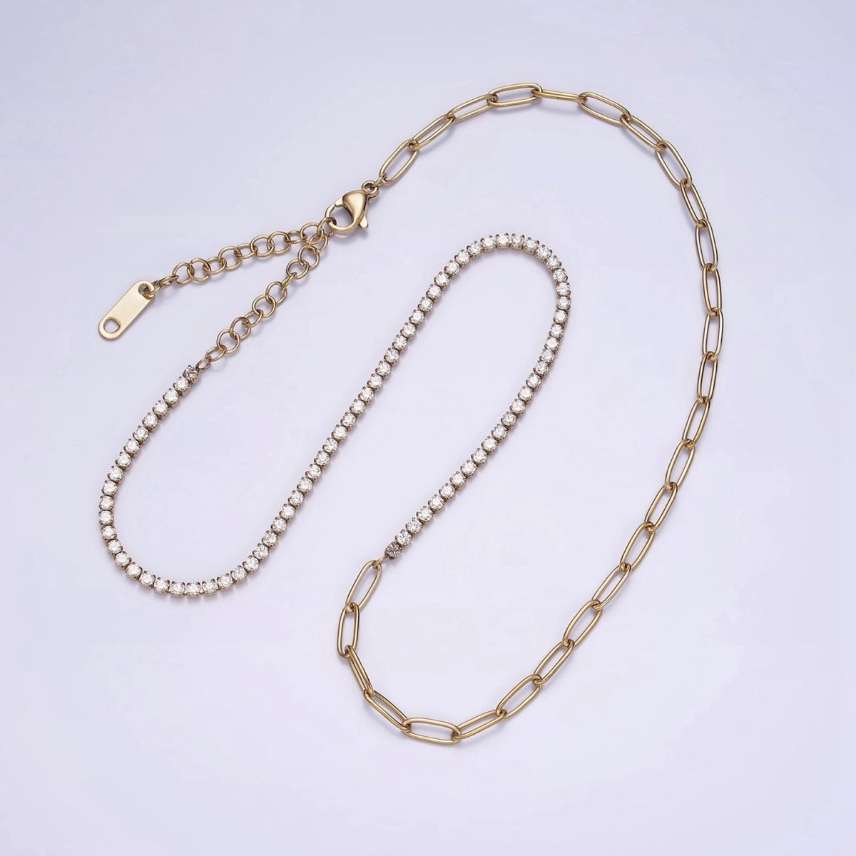 Stainless Steel 3mm Half Paperclip Clear Tennis Chain 15.5 Inch Choker Chain Necklace | WA-2046 Clearance Pricing