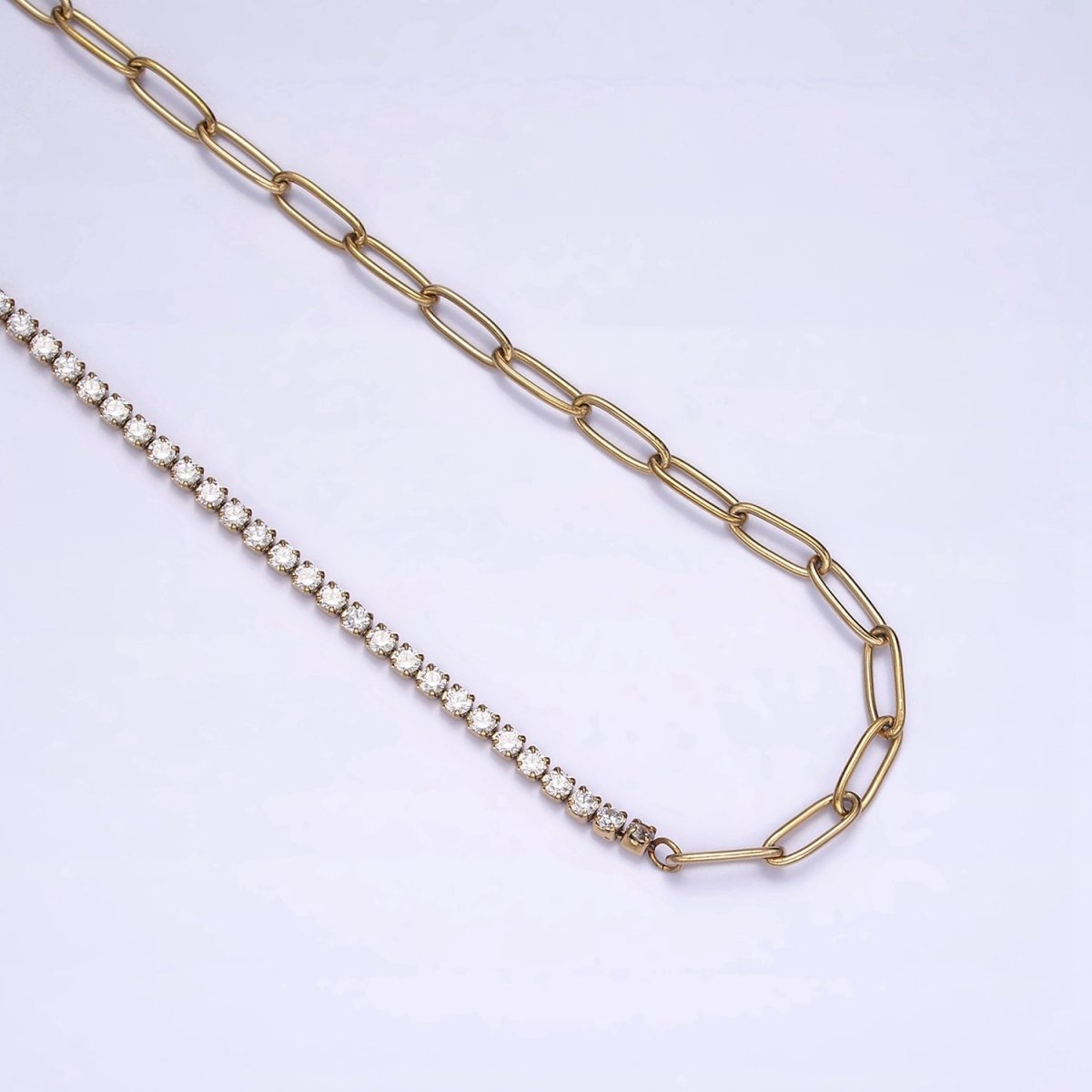 Stainless Steel 3mm Half Paperclip Clear Tennis Chain 15.5 Inch Choker Chain Necklace | WA-2046 Clearance Pricing