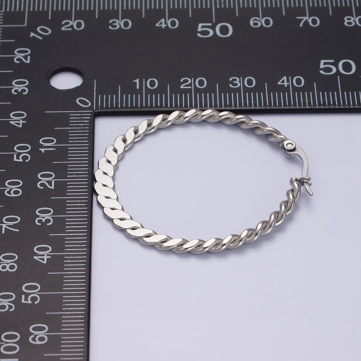 Stainless Steel 40mm Braided Twist Flat Geometric French Lock Latch Hoop Earrings | AE100