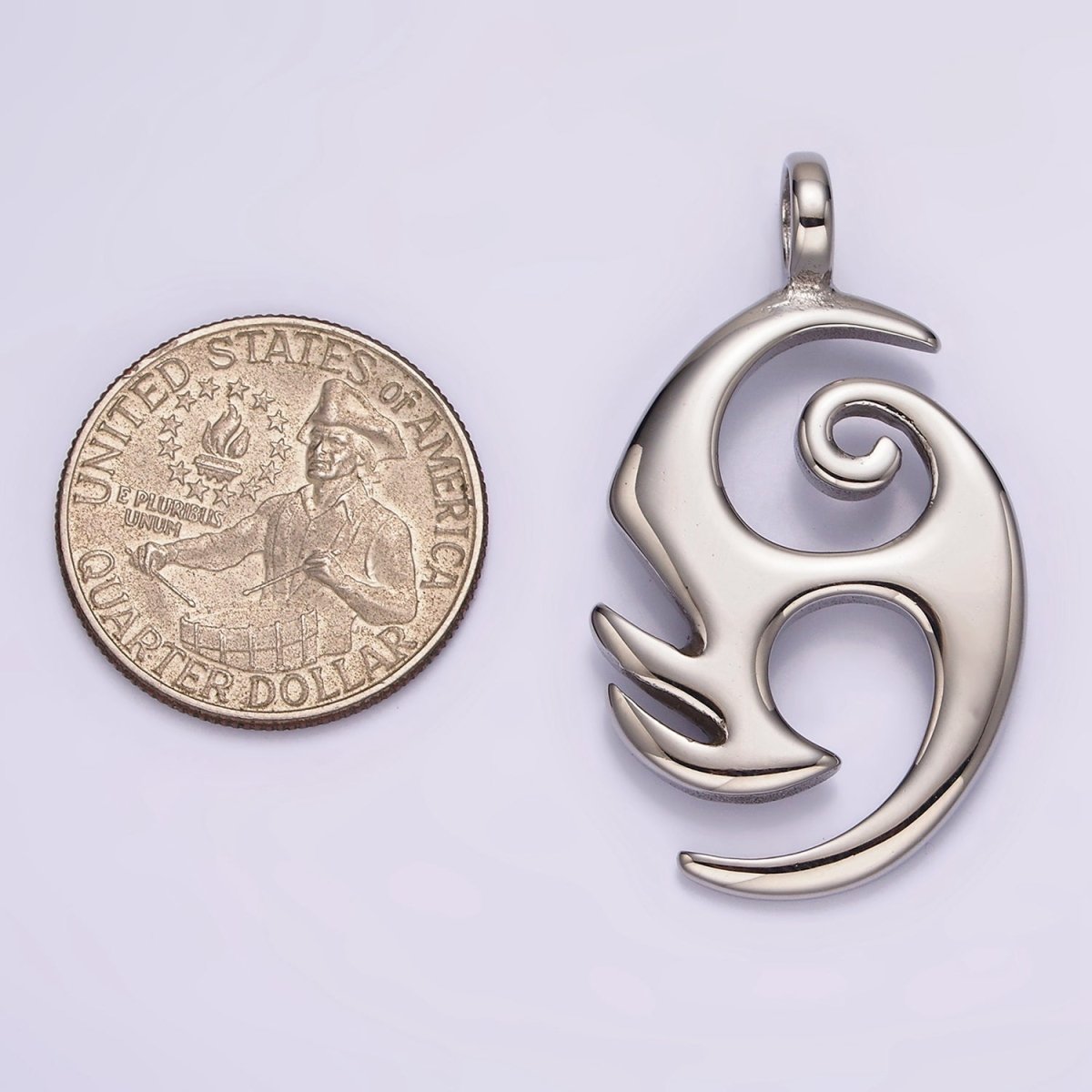 Stainless Steel 40mm Curved Edge Geometric Open Oval Pendant | P1366