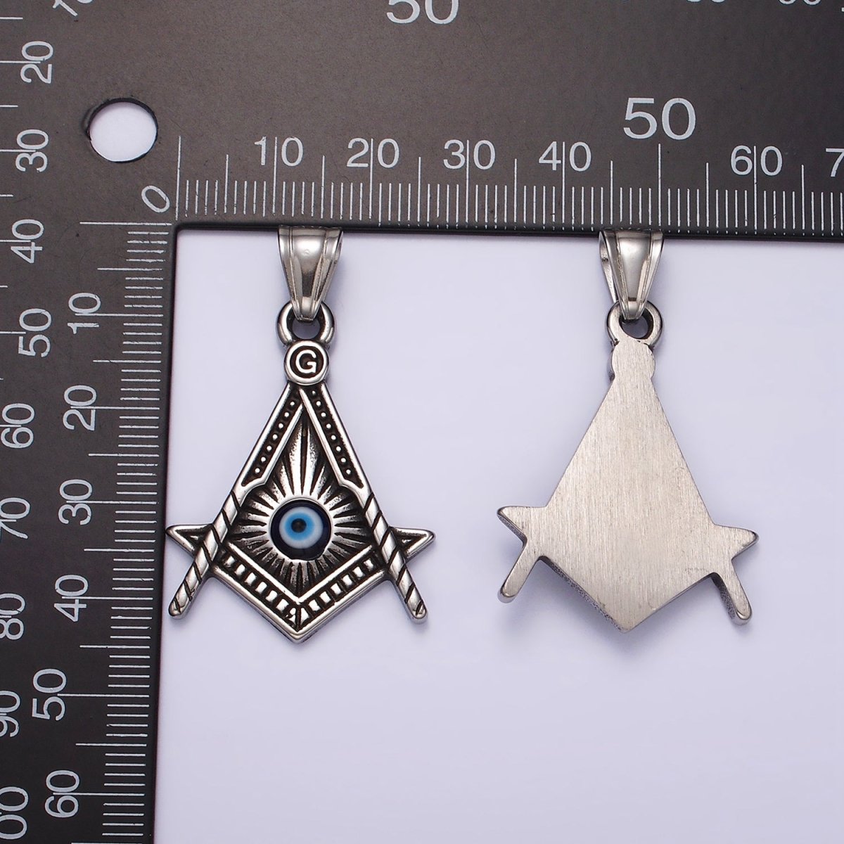 Stainless Steel 40mm Evil Eye Artisan Lined Point Arrow Pendant | P1059