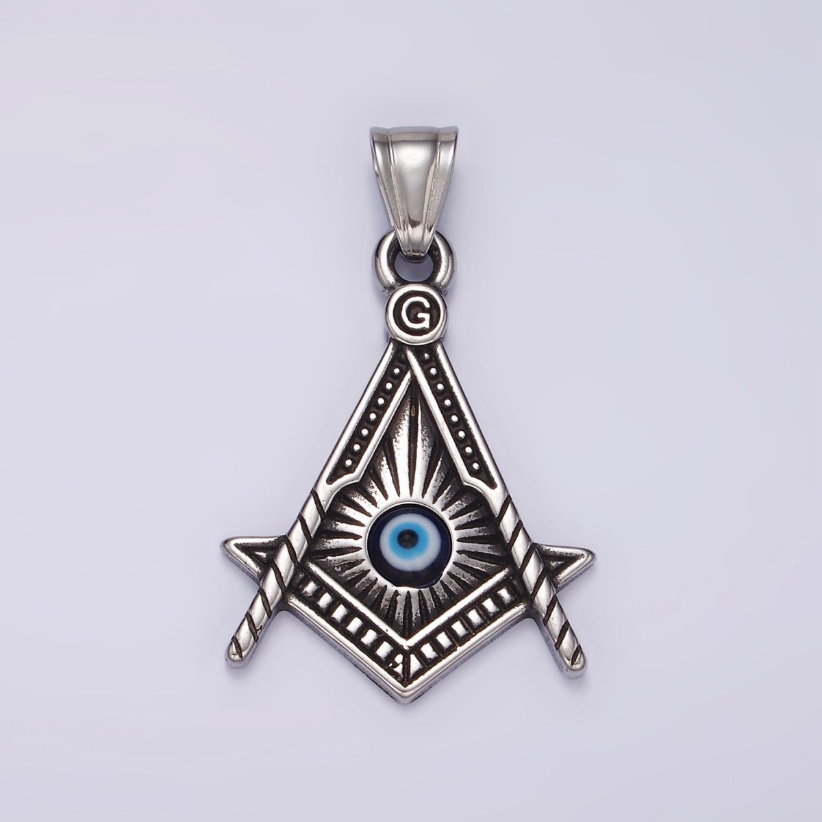 Stainless Steel 40mm Evil Eye Artisan Lined Point Arrow Pendant | P1059