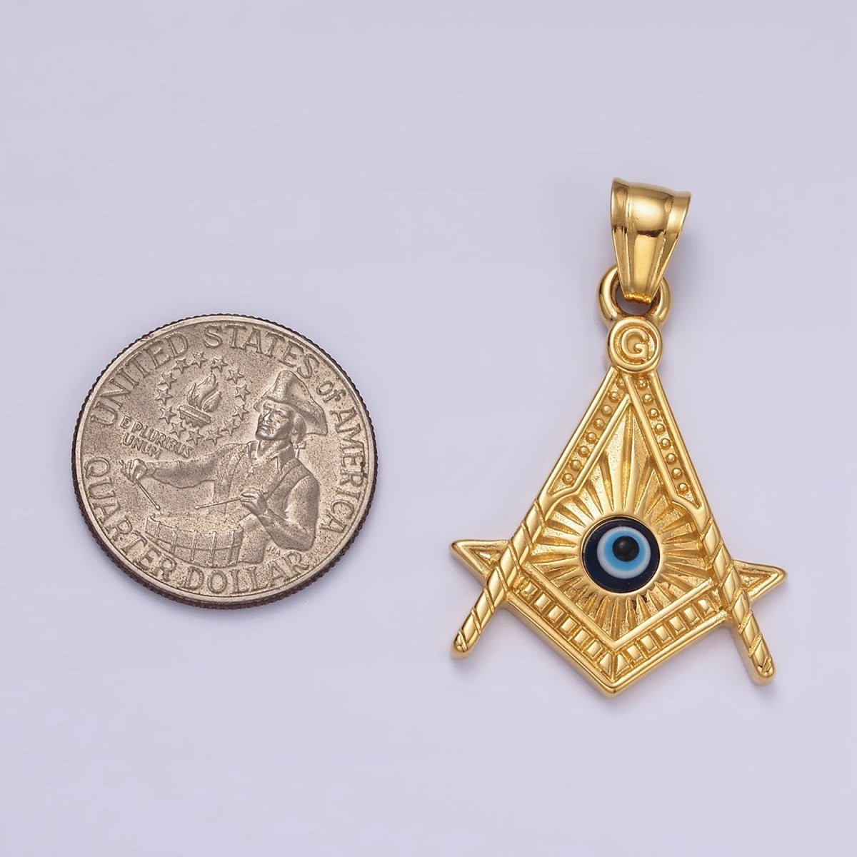 Stainless Steel 40mm Evil Eye Artisan Lined Point Arrow Pendant | P1065