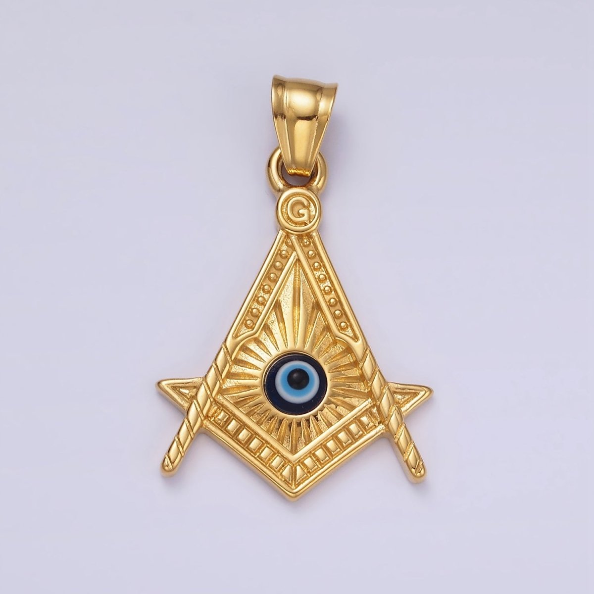 Stainless Steel 40mm Evil Eye Artisan Lined Point Arrow Pendant | P1065
