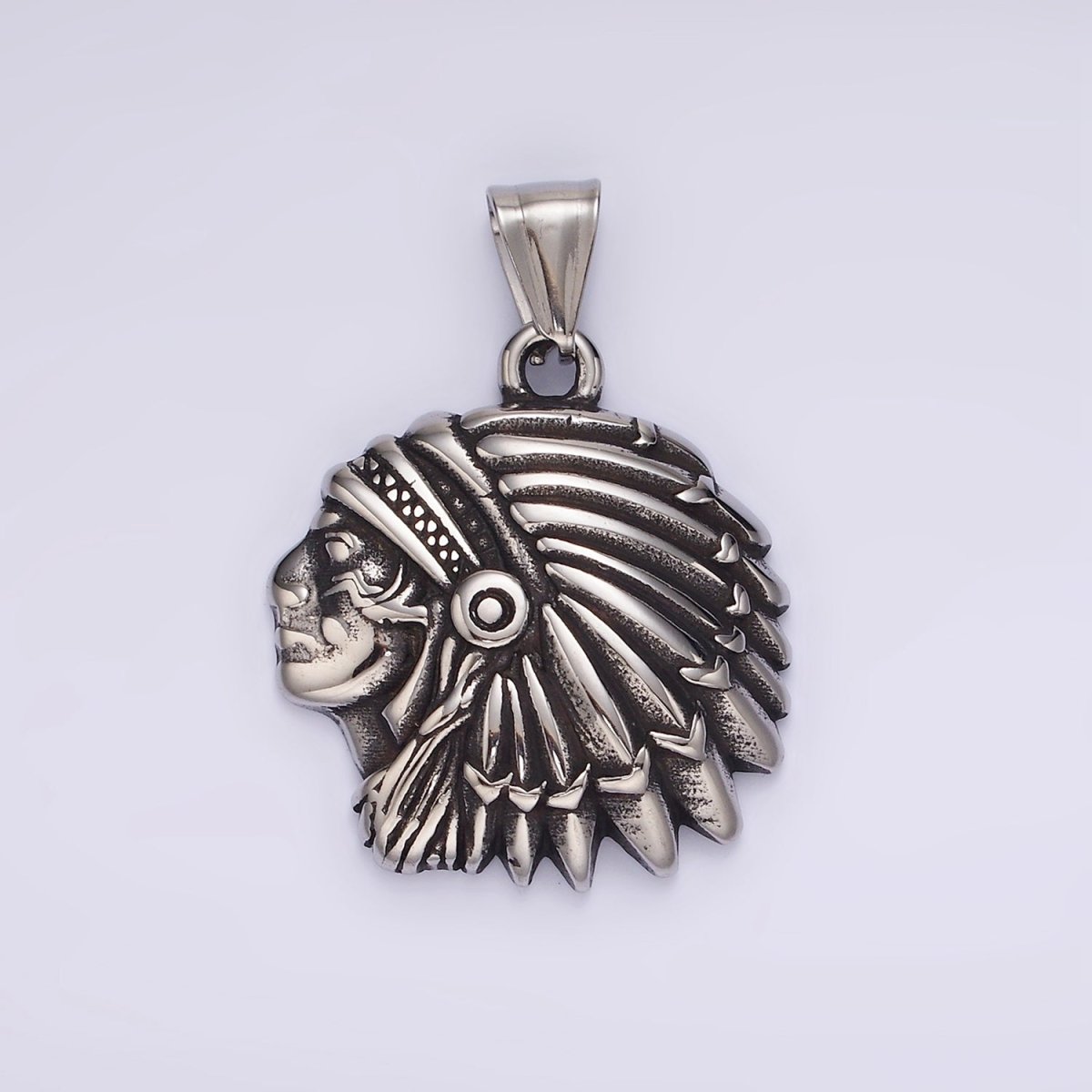 Stainless Steel 40mm Indigenous Native American Oxidized Pendant | P1183