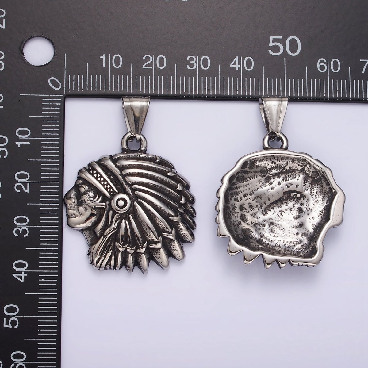 Stainless Steel 40mm Indigenous Native American Oxidized Pendant | P1183