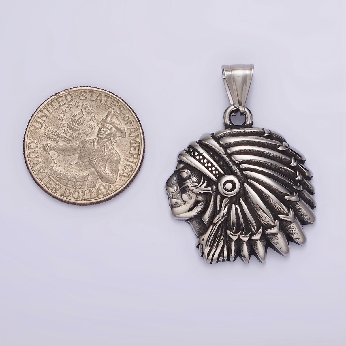 Stainless Steel 40mm Indigenous Native American Oxidized Pendant | P1183