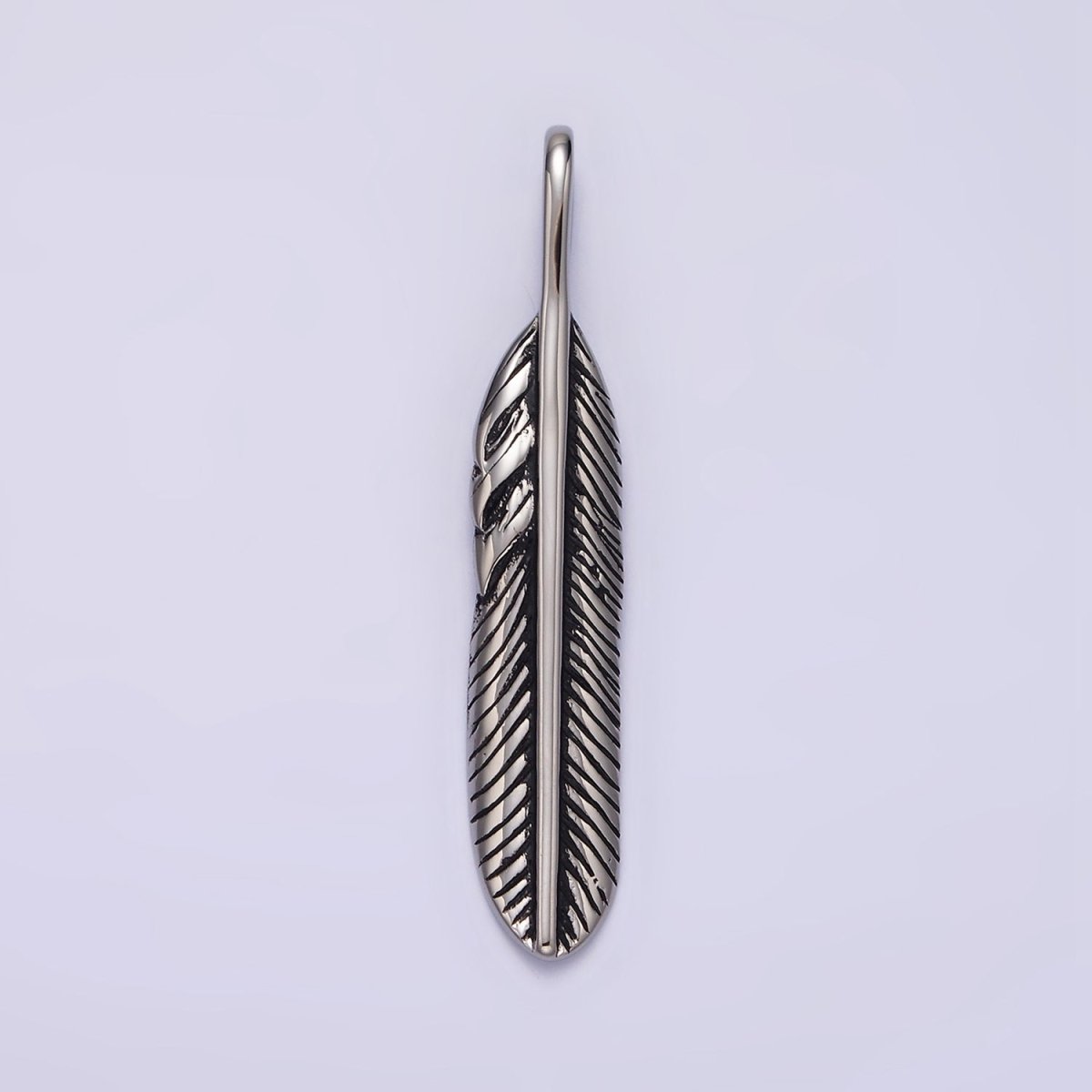 Stainless Steel 40mm Linear-Lined Feather Pendant | P-769
