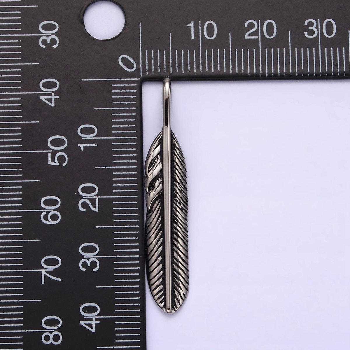 Stainless Steel 40mm Linear-Lined Feather Pendant | P-769