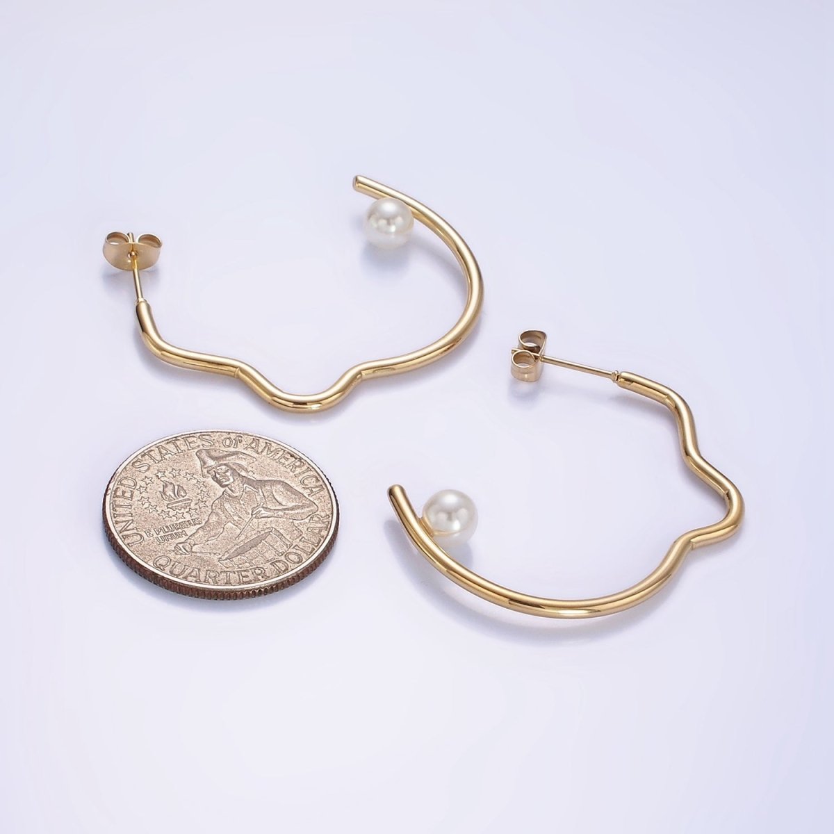 Stainless Steel 40mm Pearl Geometric Curved C-Shaped Hoop Earrings | AB1150