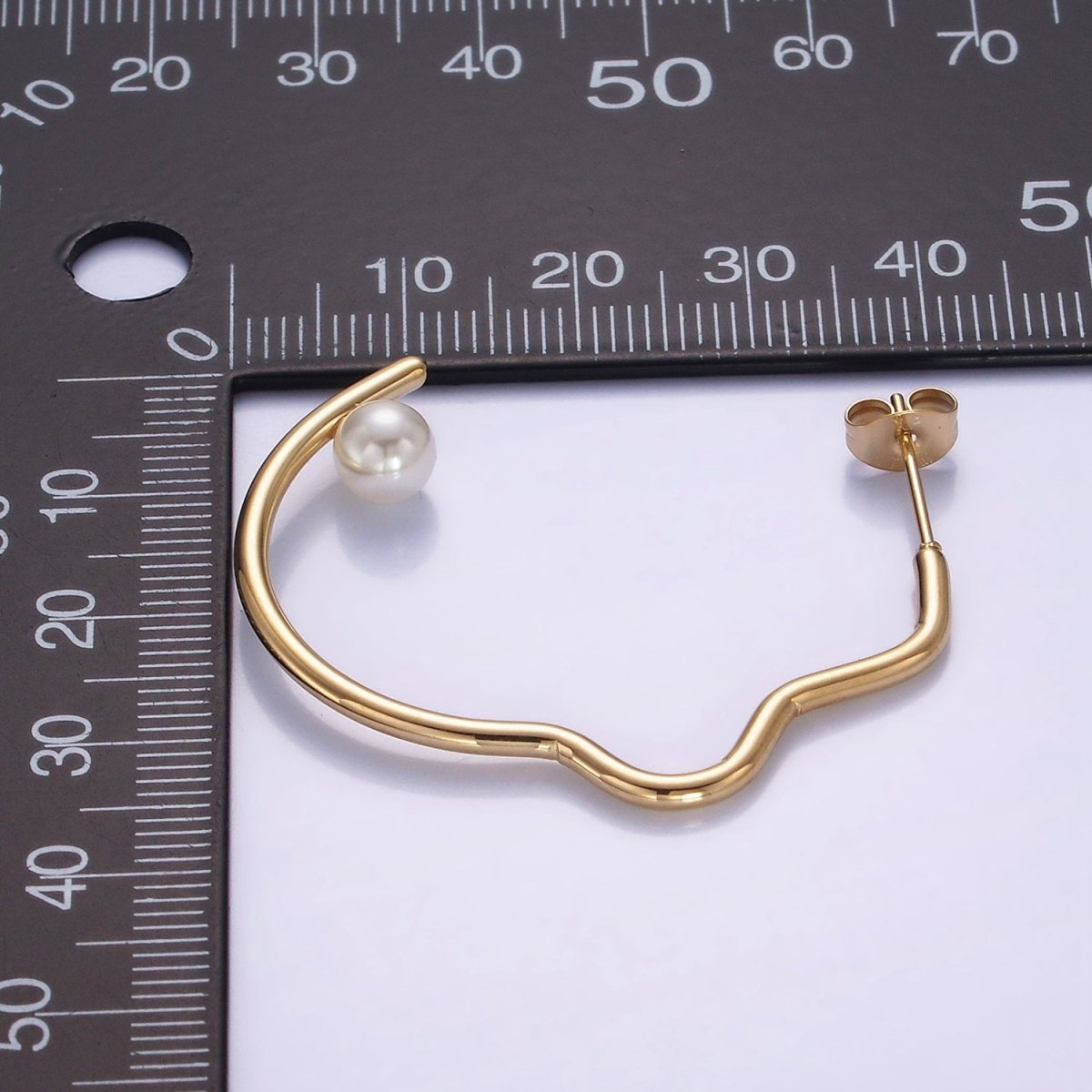 Stainless Steel 40mm Pearl Geometric Curved C-Shaped Hoop Earrings | AB1150