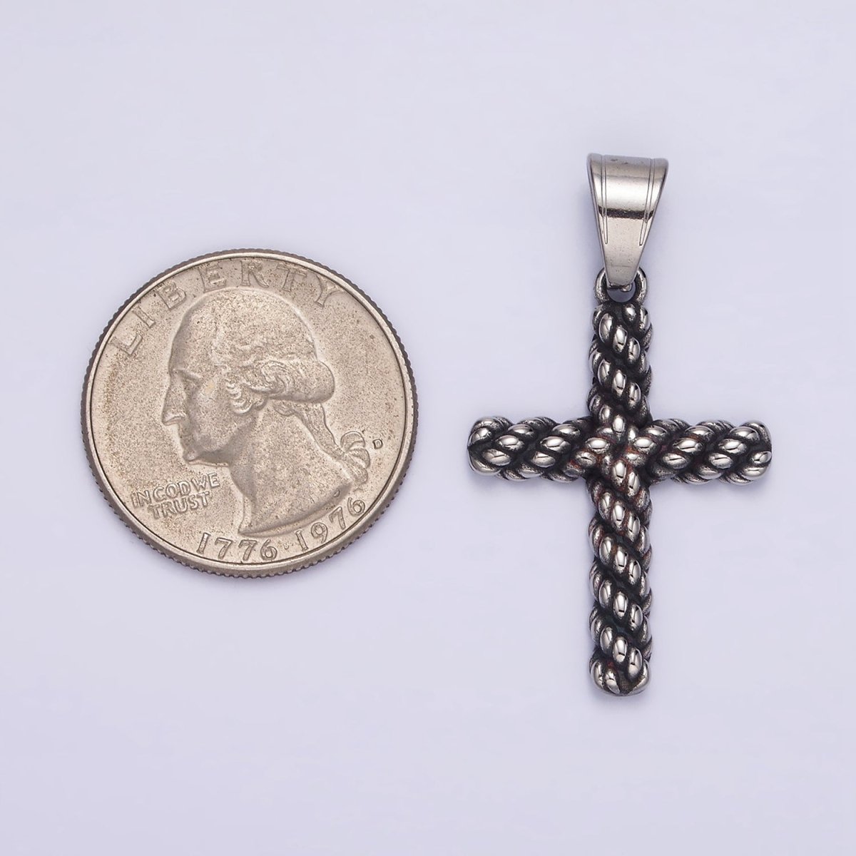 Stainless Steel 40mm Twisted Rope Latin Cross Religious Pendant | P-775