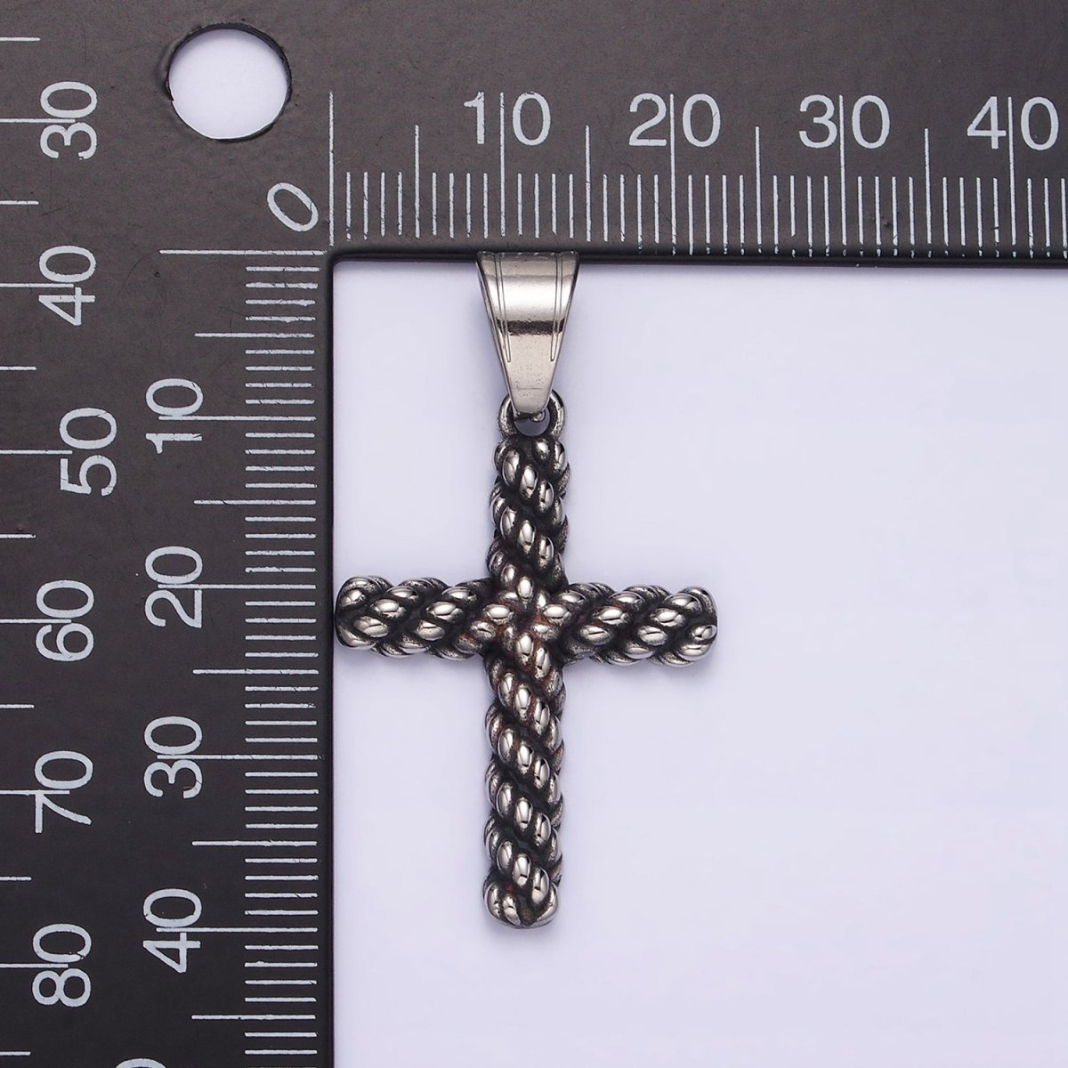 Stainless Steel 40mm Twisted Rope Latin Cross Religious Pendant | P-775