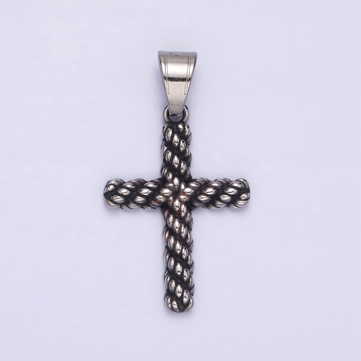 Stainless Steel 40mm Twisted Rope Latin Cross Religious Pendant | P-775