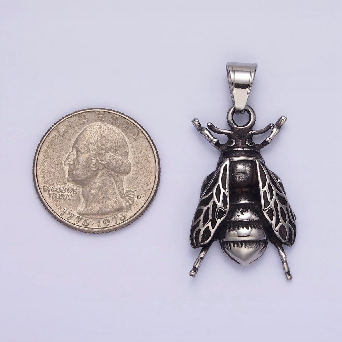 Stainless Steel 42mm Beetle Moth Wings Insect Pendant | P-778