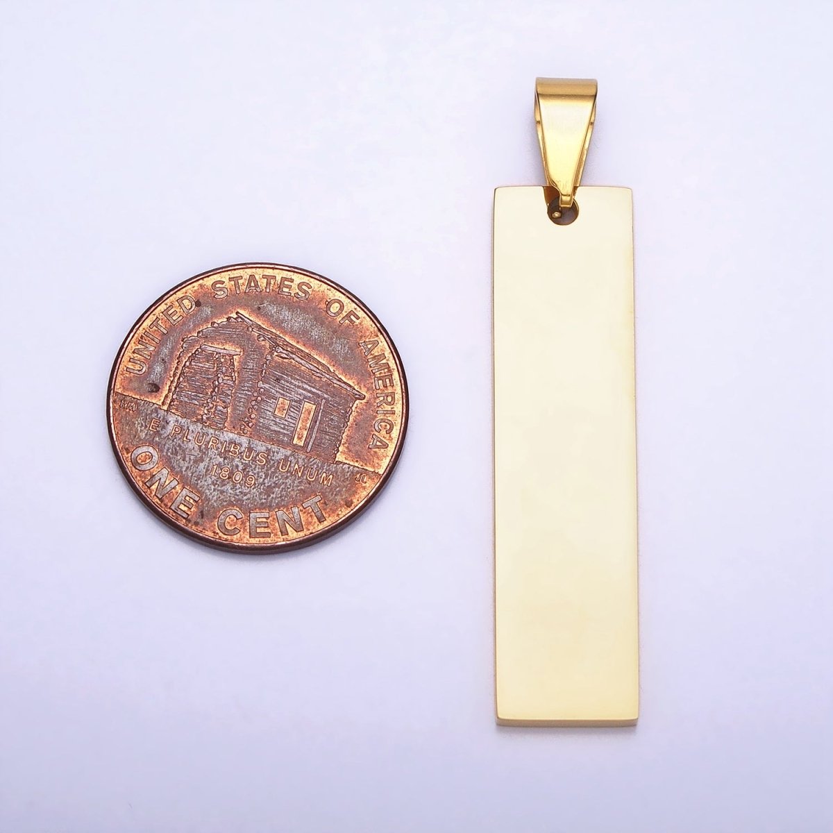 Stainless Steel 42mm Rectangular Tag Personalized Pendant in Gold & Silver | P-1087 P-1088