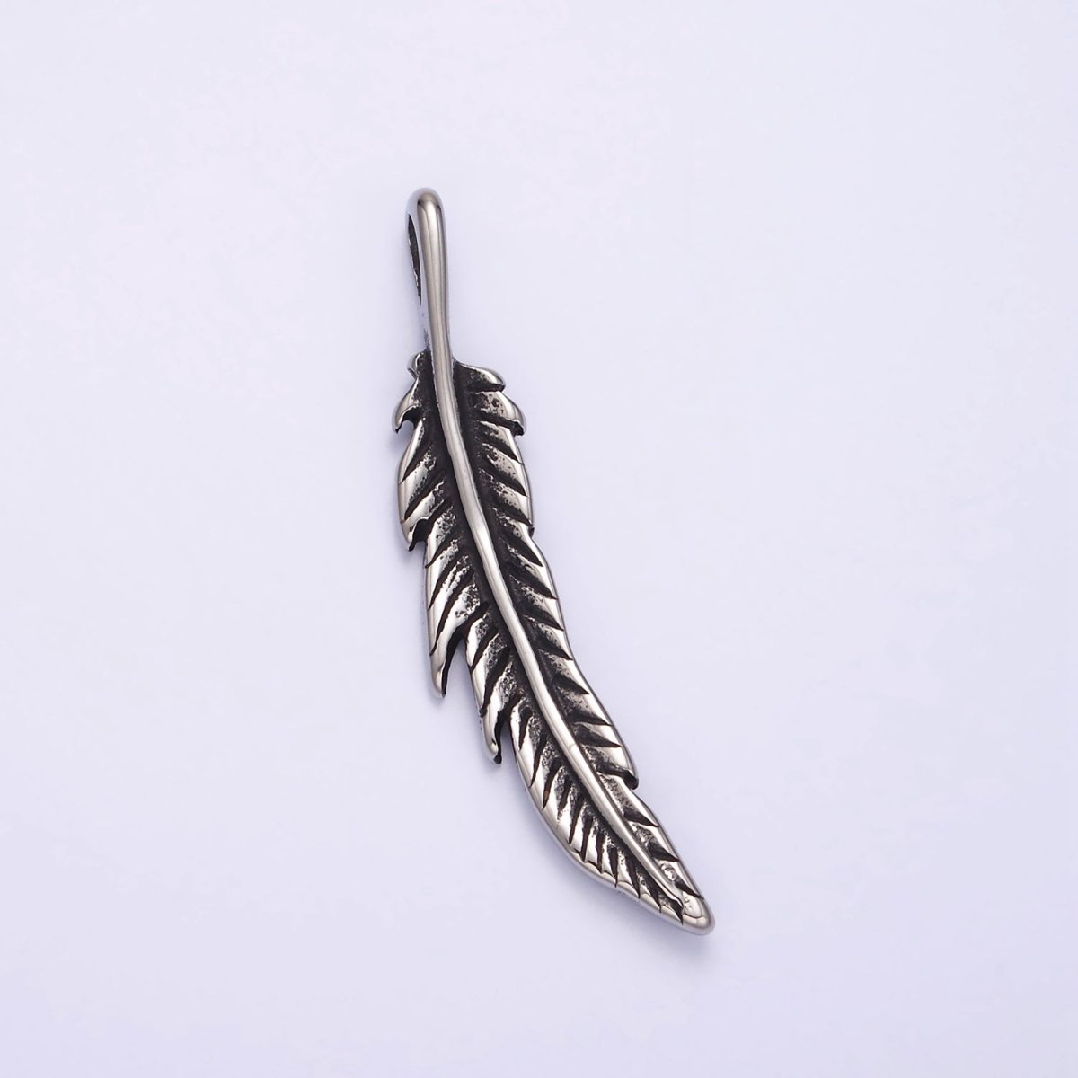 Stainless Steel 43.3mm Curved Natural Plant Leaf Double Sided Pendant | P-764