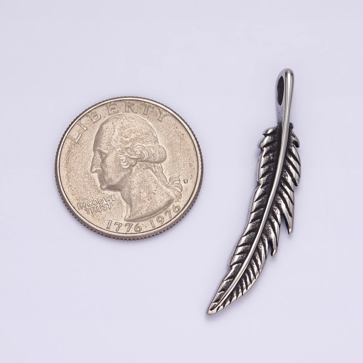 Stainless Steel 43.3mm Curved Natural Plant Leaf Double Sided Pendant | P-764