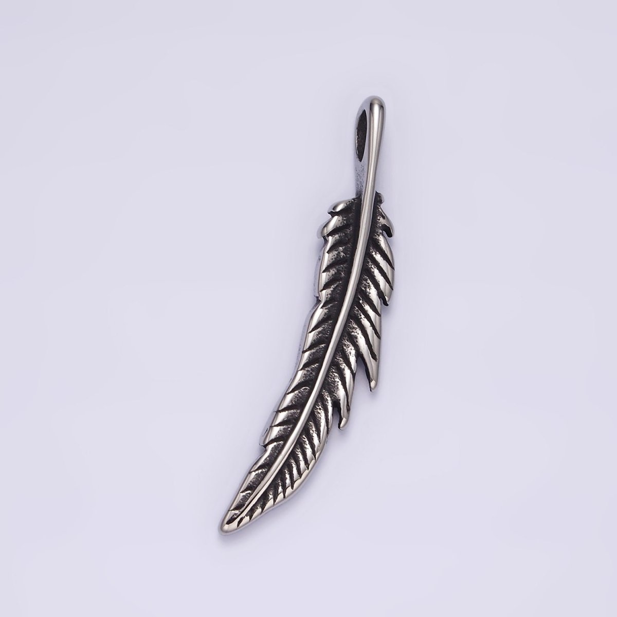 Stainless Steel 43.3mm Curved Natural Plant Leaf Double Sided Pendant | P-764