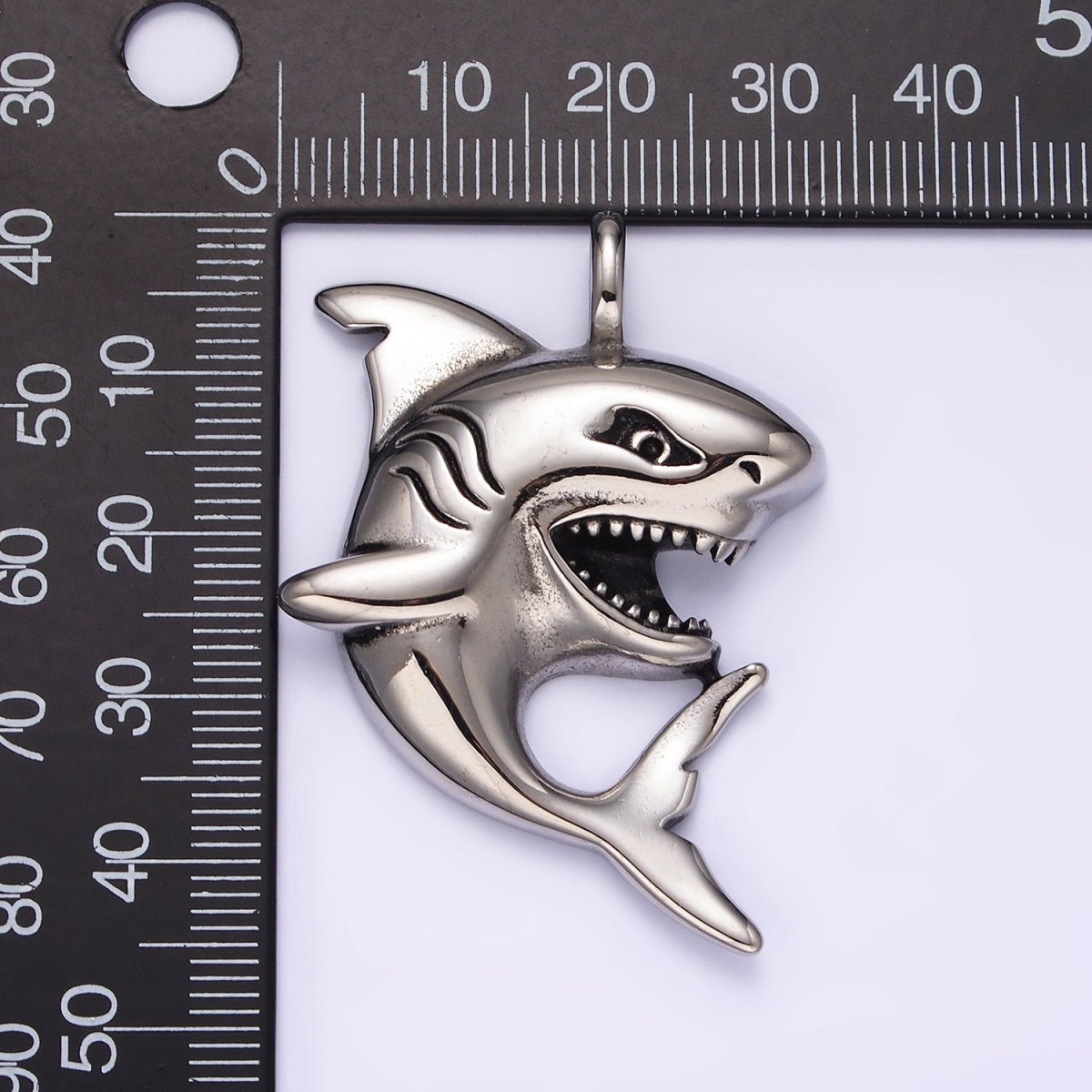Stainless Steel 45mm Curved Shark Fish Ocean Animal Pendant | P859