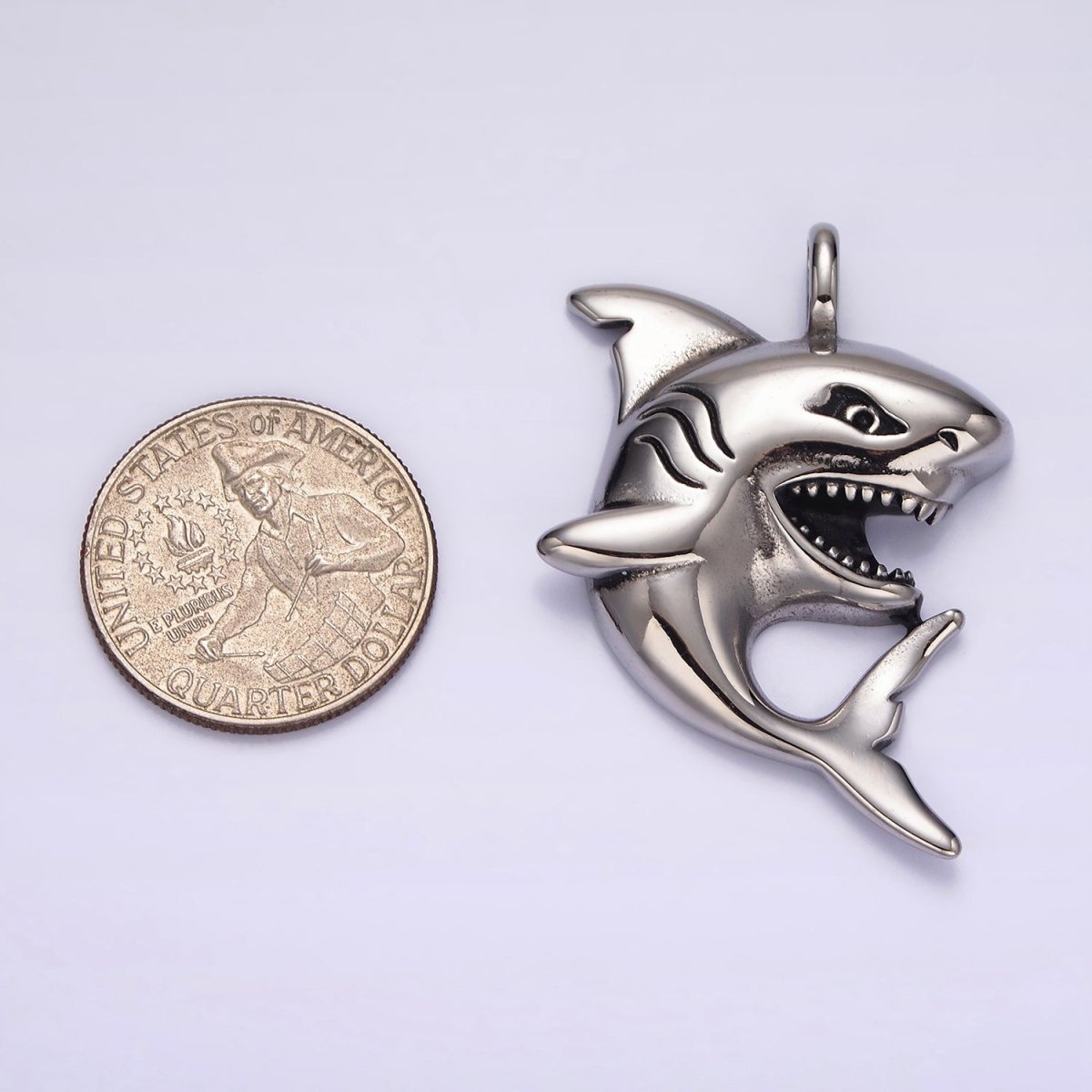 Stainless Steel 45mm Curved Shark Fish Ocean Animal Pendant | P859