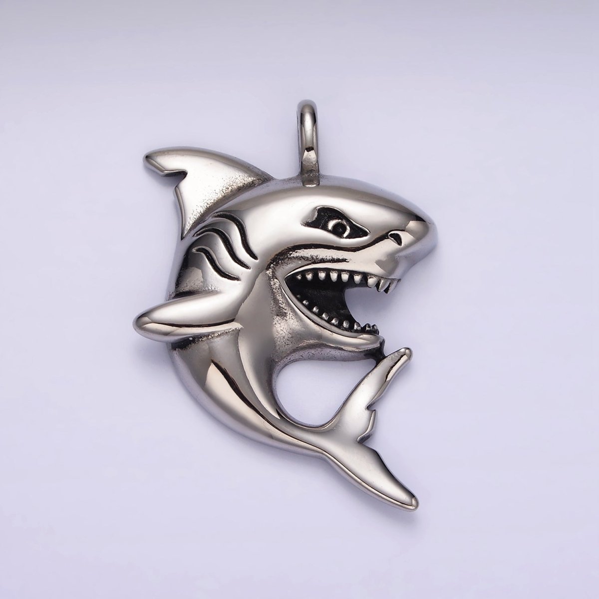 Stainless Steel 45mm Curved Shark Fish Ocean Animal Pendant | P859