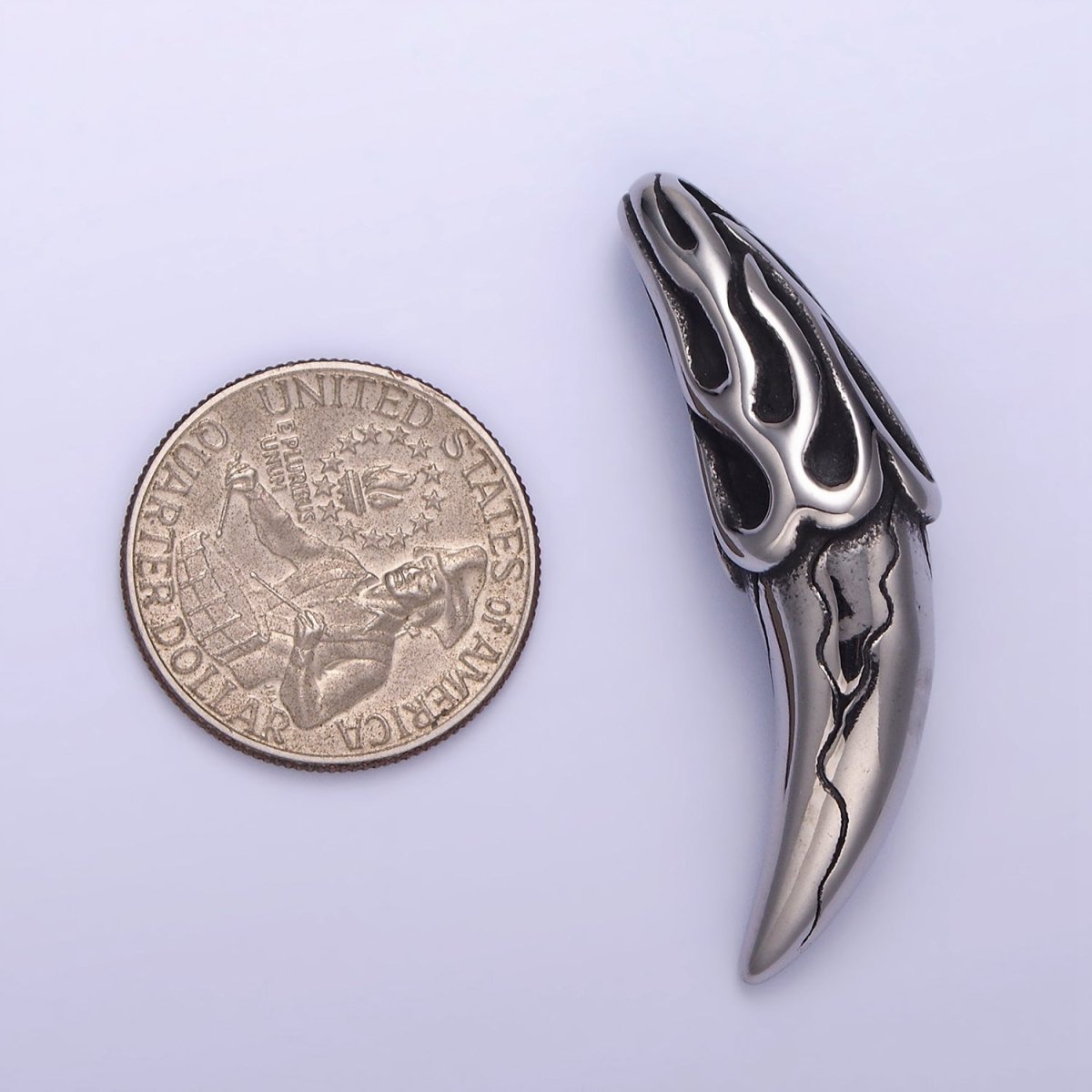 Stainless Steel 45mm Edged Flame Tusk Charm | P944