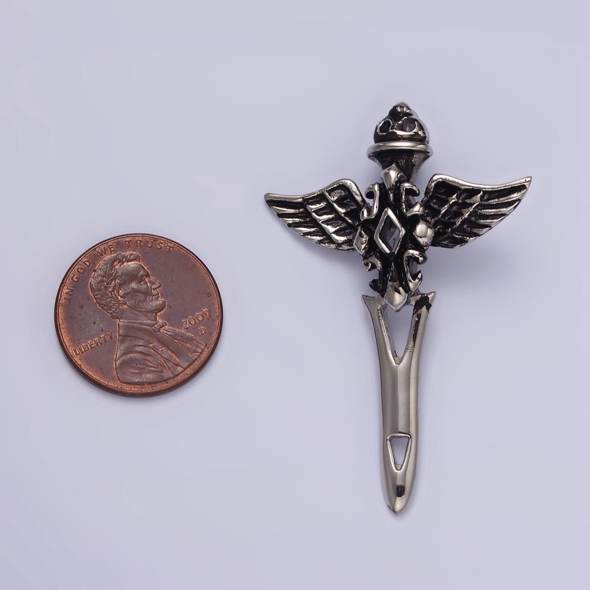 Stainless Steel 47mm Artisan Sword Knife Wings Open Pendant | P-814