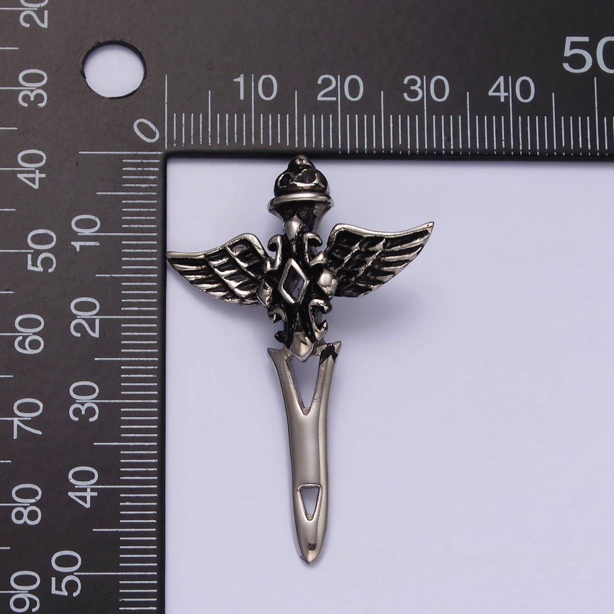 Stainless Steel 47mm Artisan Sword Knife Wings Open Pendant | P-814