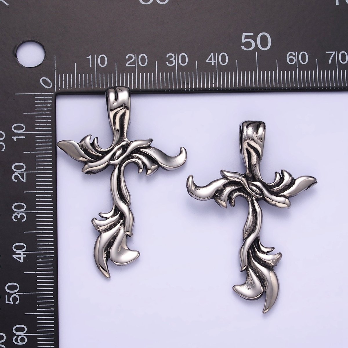 Stainless Steel 48mm Artisan Cross Religious Oxidized Silver Pendant | P1408