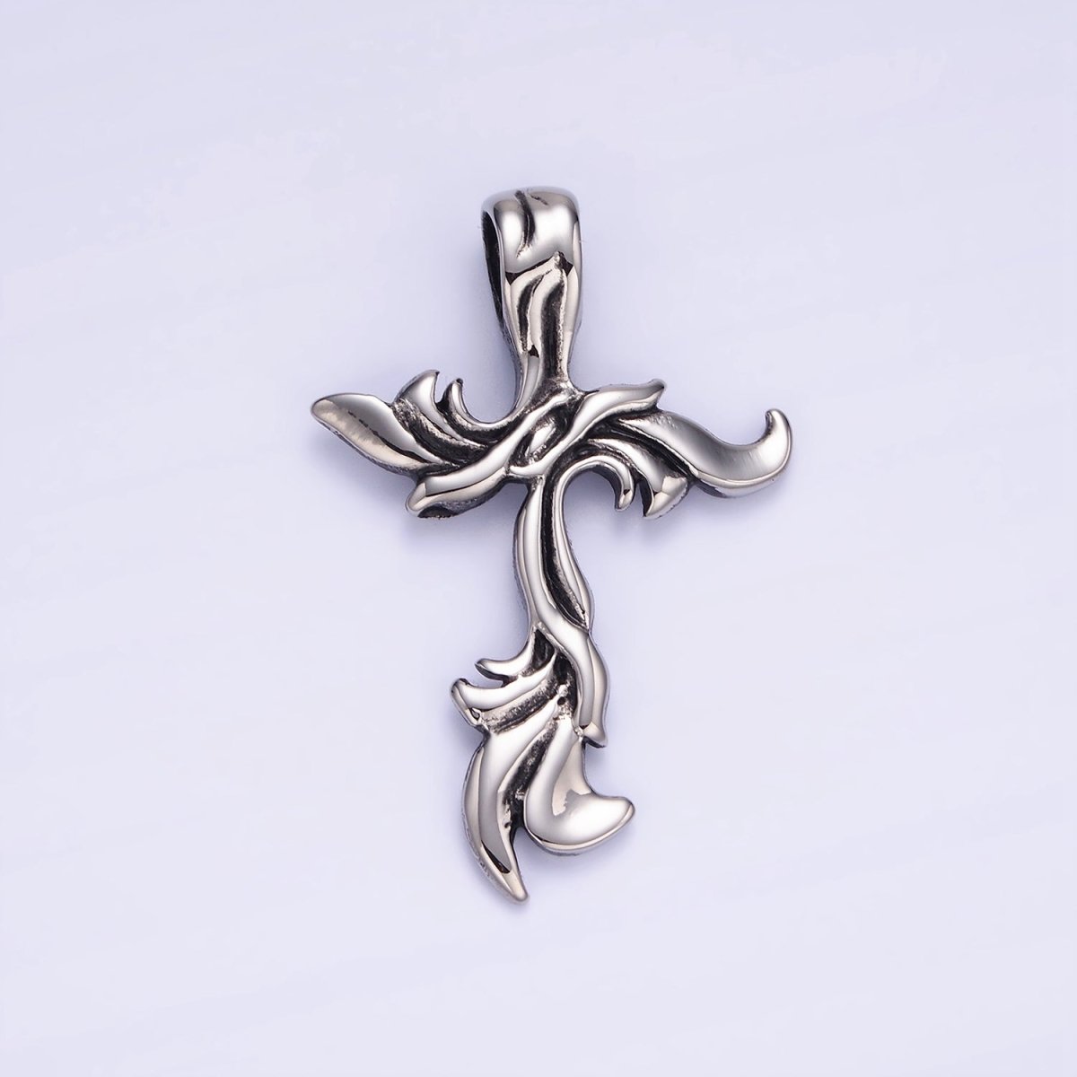 Stainless Steel 48mm Artisan Cross Religious Oxidized Silver Pendant | P1408