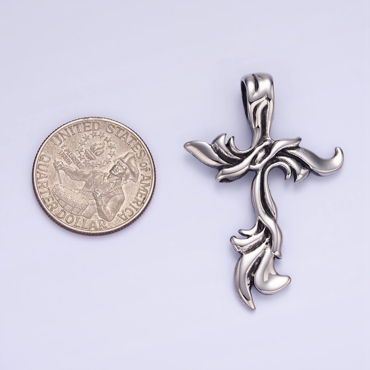 Stainless Steel 48mm Artisan Cross Religious Oxidized Silver Pendant | P1408
