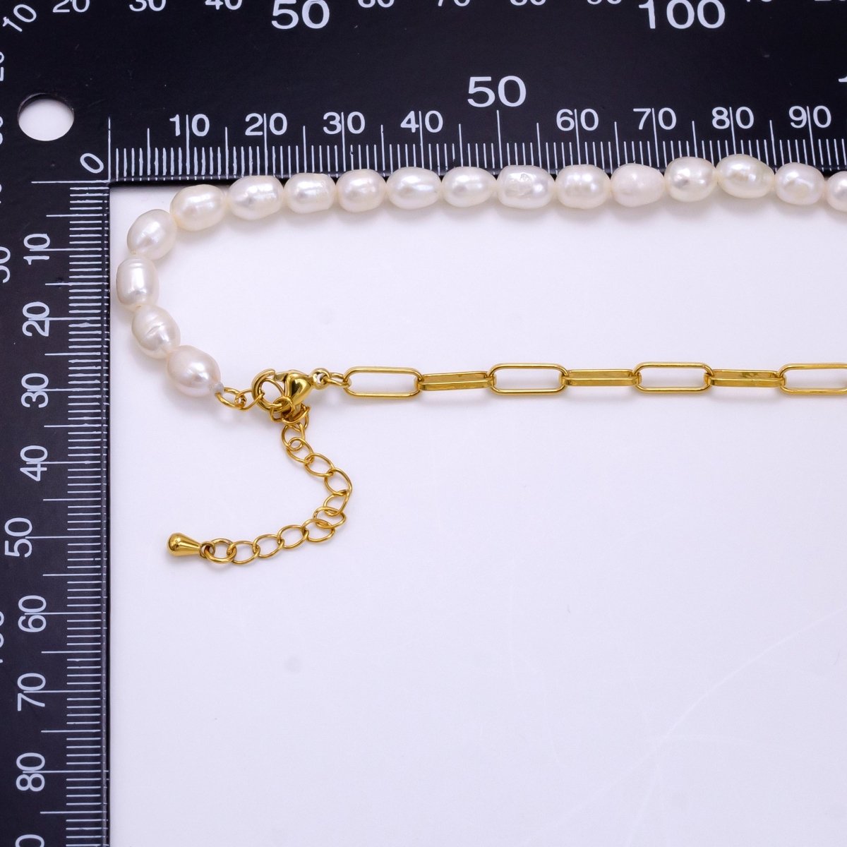 Stainless Steel 4mm Paperclip Half Ringed Freshwater Pearl 16 Inch Choker Necklace | WA-2324 Clearance Pricing