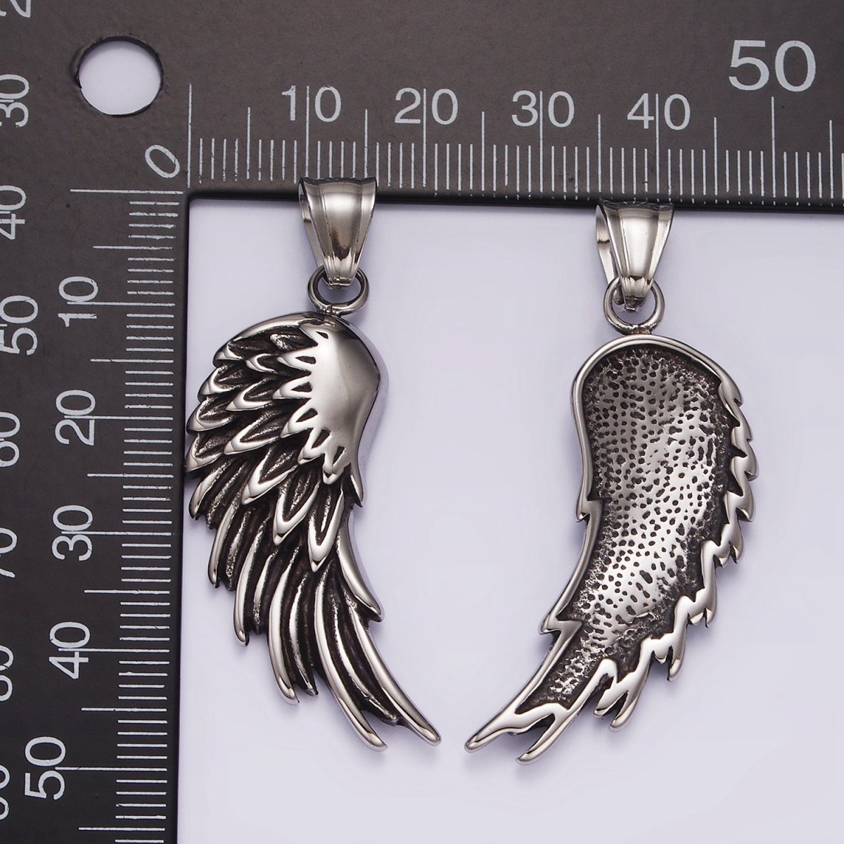 Stainless Steel 50mm Feather Wings Textured Pendant | P877