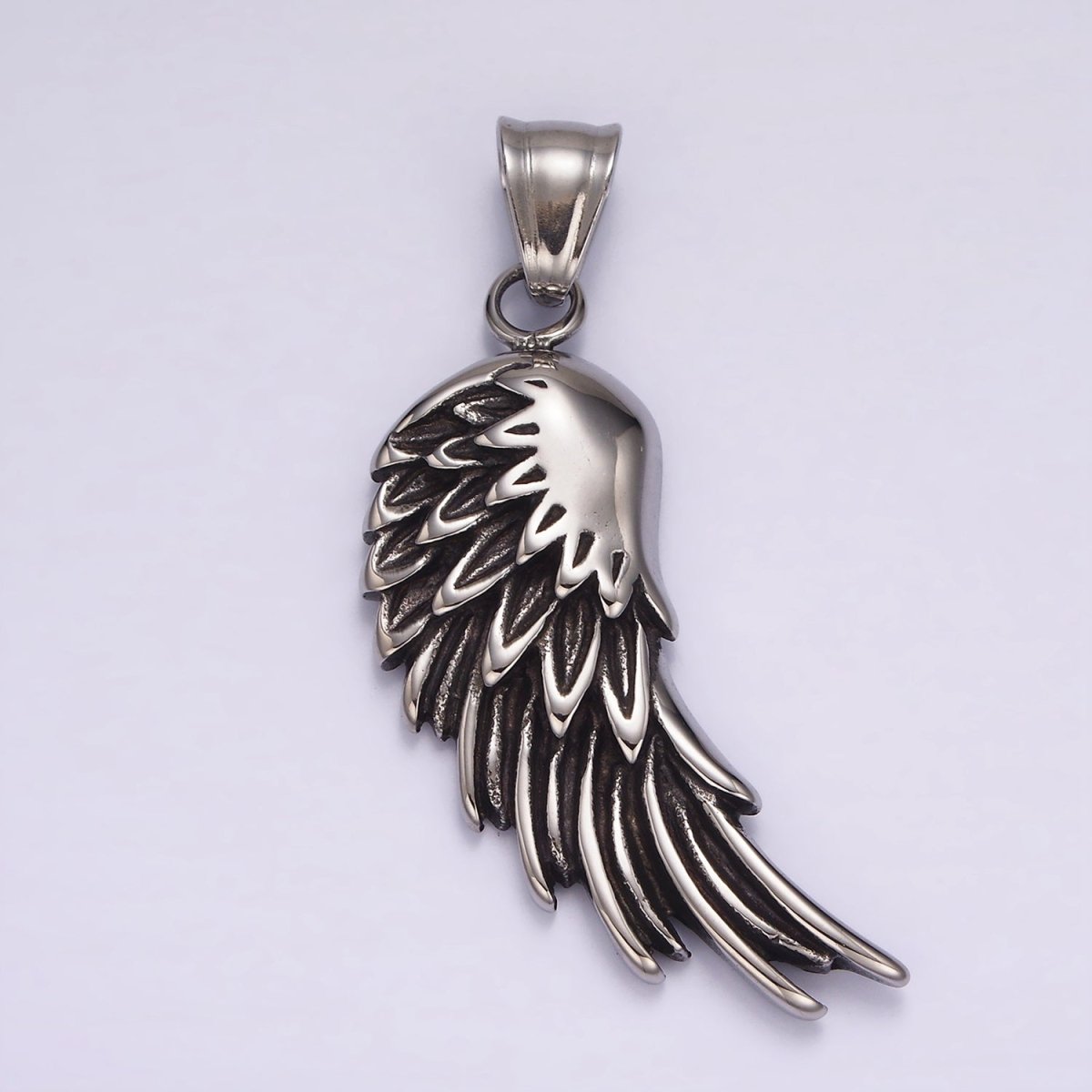 Stainless Steel 50mm Feather Wings Textured Pendant | P877