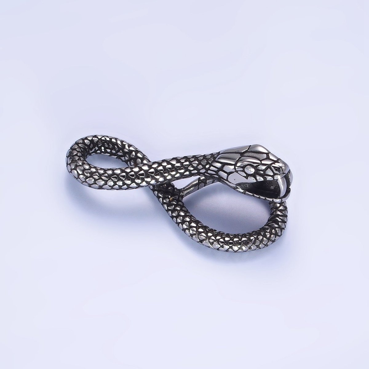 Stainless Steel 50mm Scale-Textured Leaping Snake Serpent Animal Infinity Pendant | P1417
