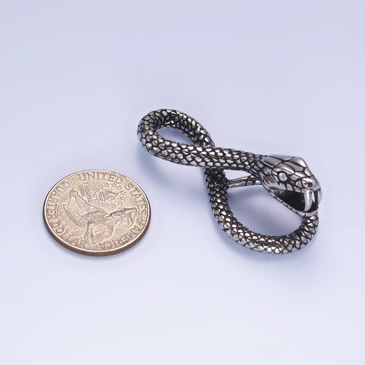 Stainless Steel 50mm Scale-Textured Leaping Snake Serpent Animal Infinity Pendant | P1417
