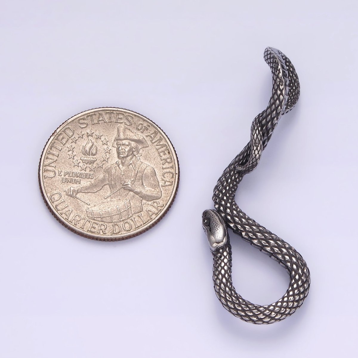 Stainless Steel 50mm Snake Serpent Scale Textured Curved Pendant | P-738